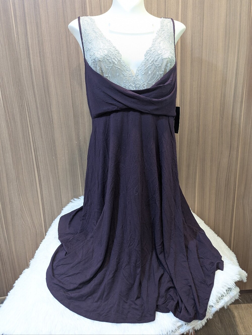 NWT Carole Hochman Temptress Purple Lace Chemise Nightgown Size Large